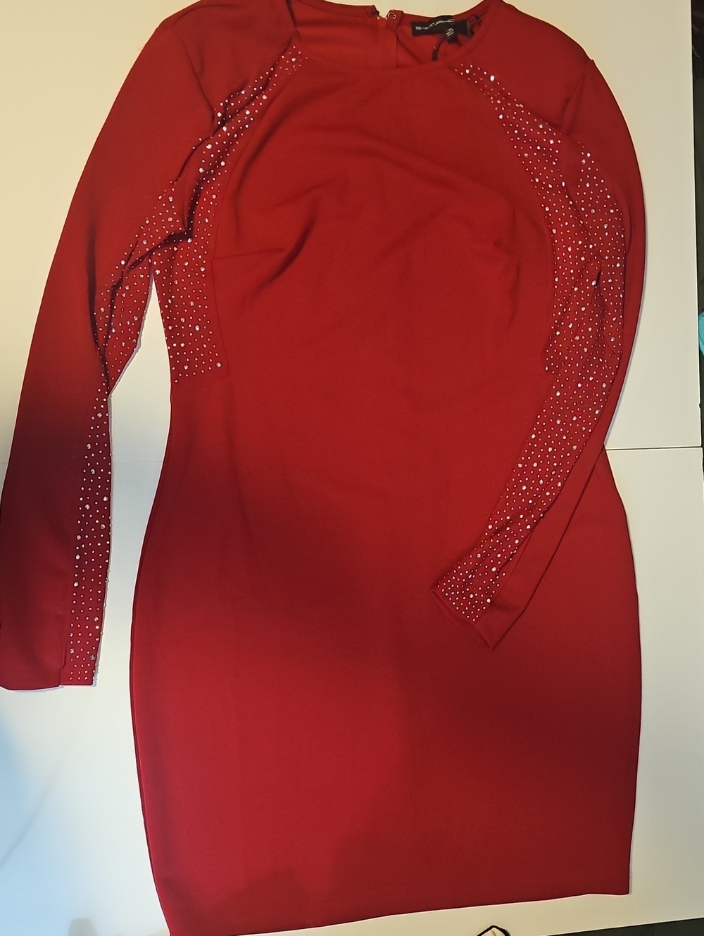 Symphony Red Long-Sleeve Rhinestone Bodycon Dress